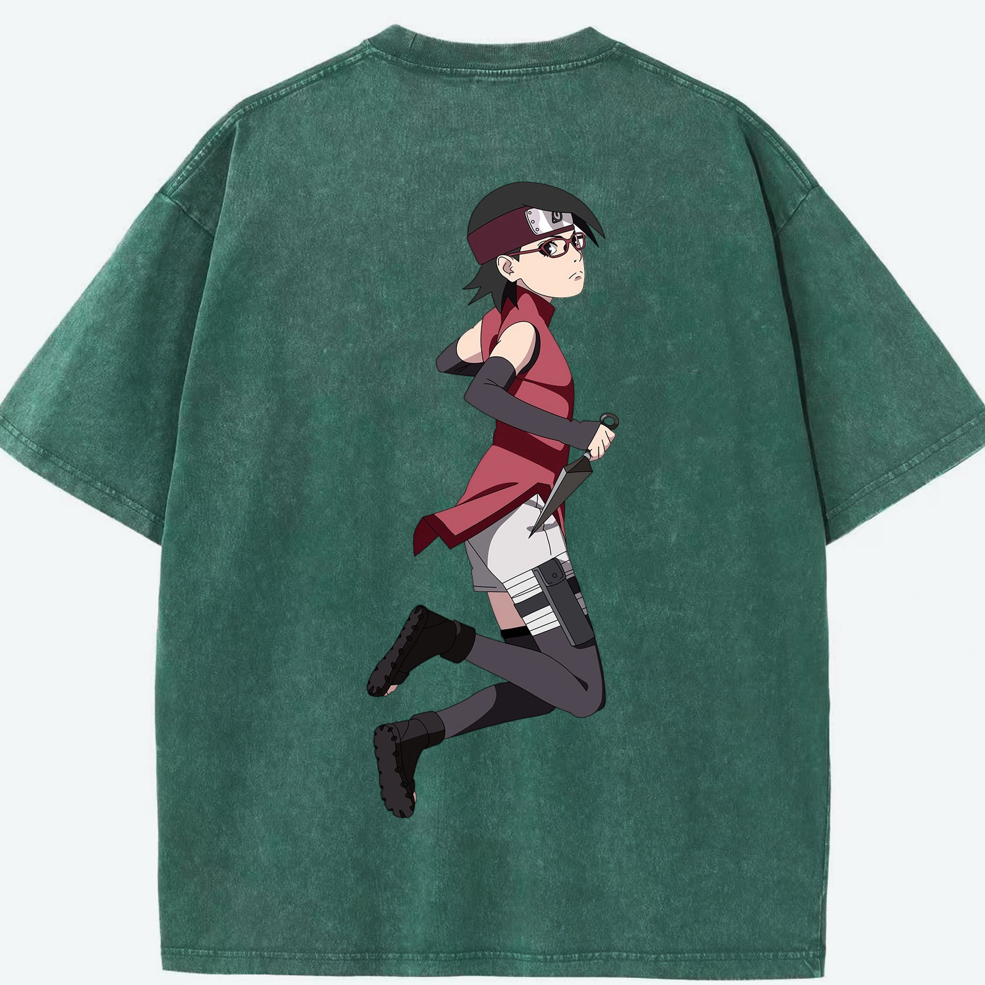 （画像用） NARUTO -ナルト- うちは サラダ Uchiha Sarada 綿100% ヴィンテージ風 半袖Tシャツ（背面プリント）